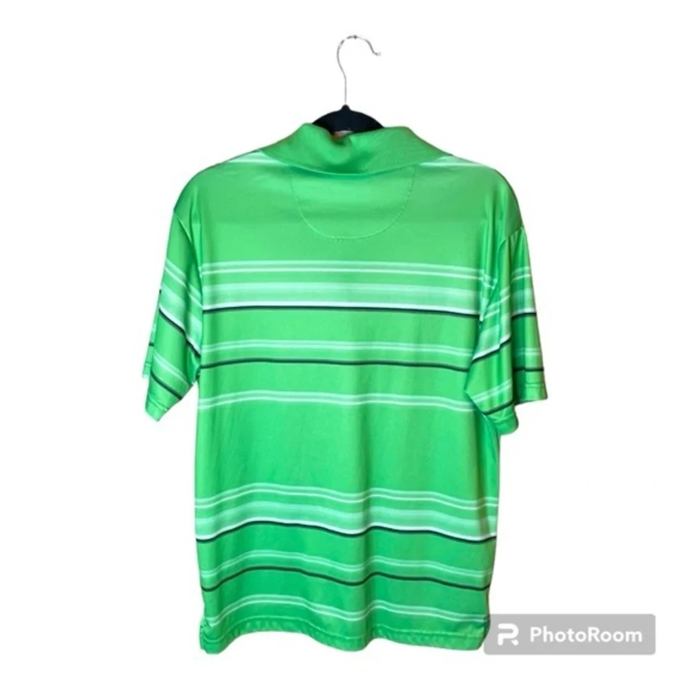 PGA Tour Green Golf Polo with Black and White Stripes Casual Shirt‎ Size Medium